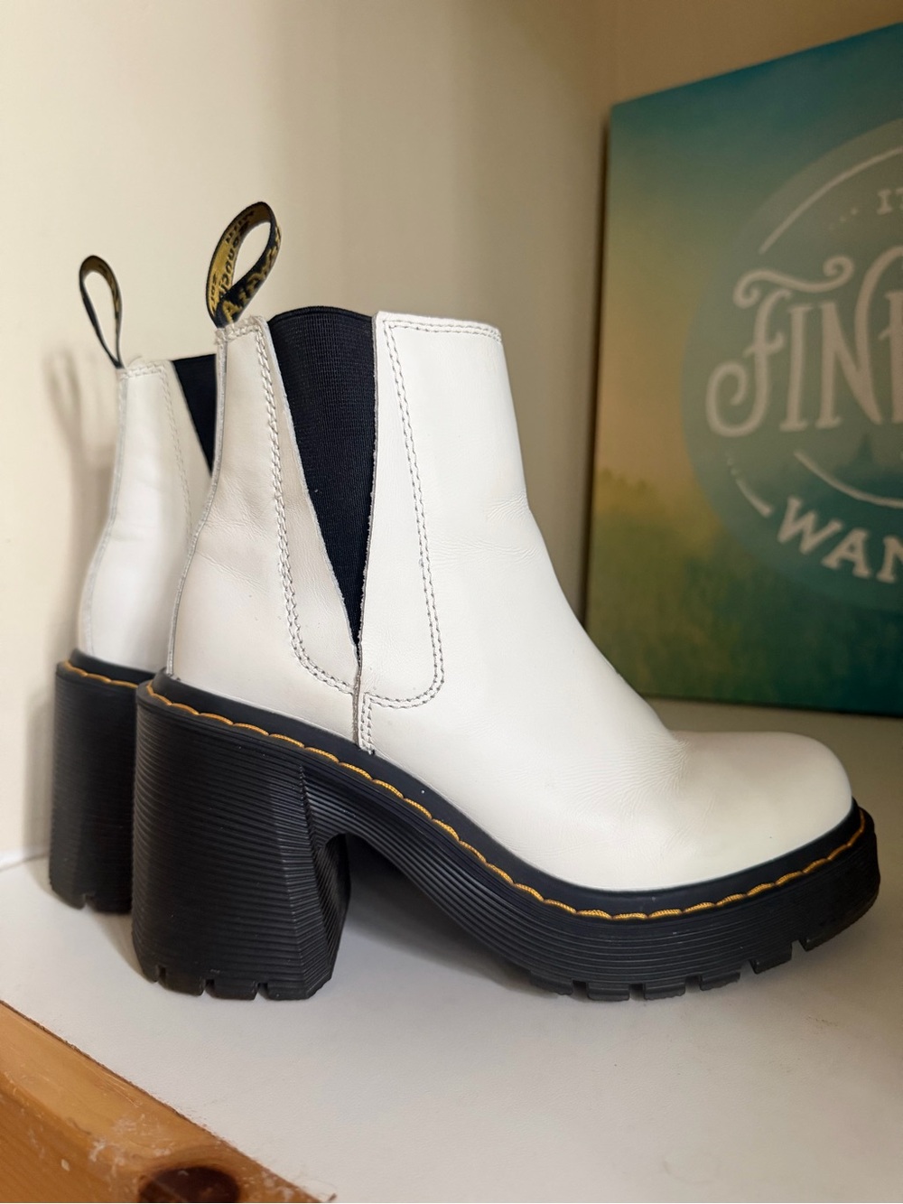 Dr. Martens GENTLY LOVED White Leather Platform Chelsea Heeled Boots